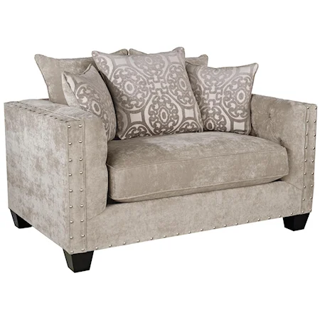 Contemporary Chair and 1/2 with Reversible Pillows and Nailhead Accents